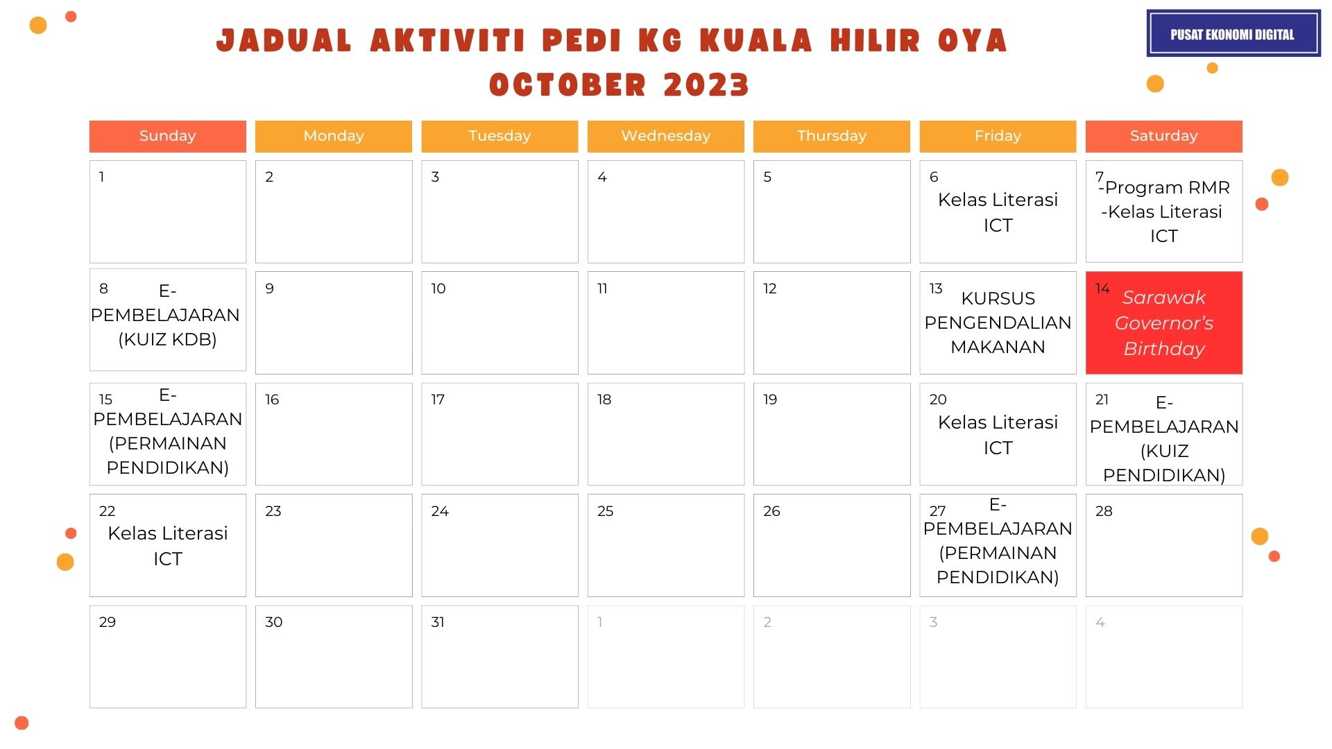 JADUAL AKTIVITI BULAN OKTOBER 2023